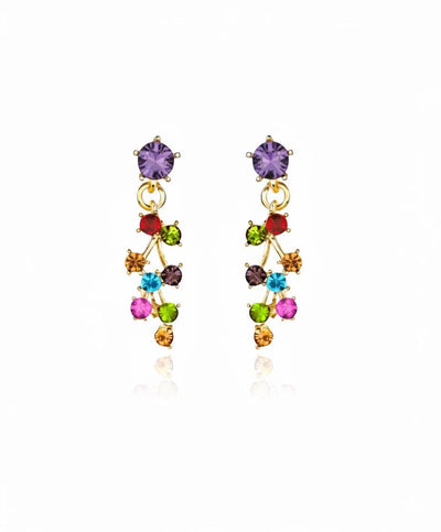 18k gold multi color cluster drop earrings