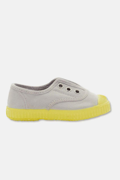 Slip-on vegan baby shoelace sneakers - Soft grey yellow