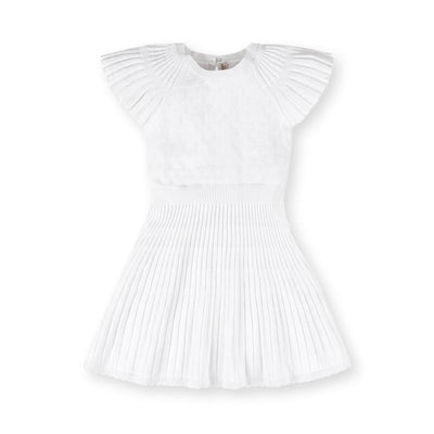 Organic Flutter Sleeve Sweater Dress - White Diamond Pointelle - Dresses