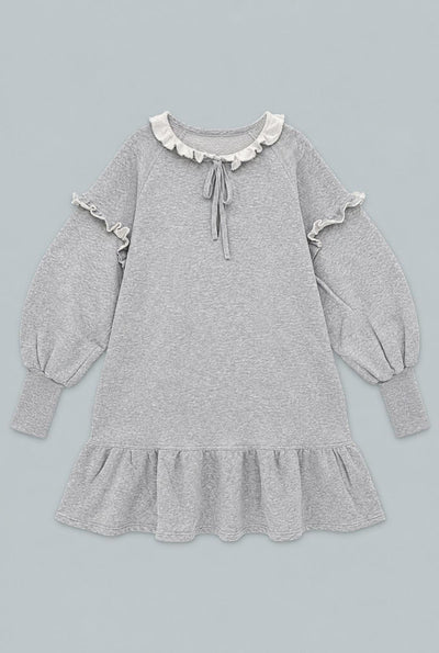Ruffle Sweatshirt Dress - Heather Gray
