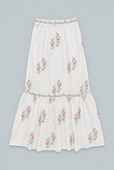 Embroidered Tiered Maxi Skirt - Pastel/Multi