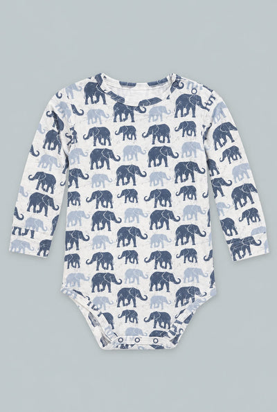Blue Elephant Long Sleeve Bodysuit - Ethan's Elephants