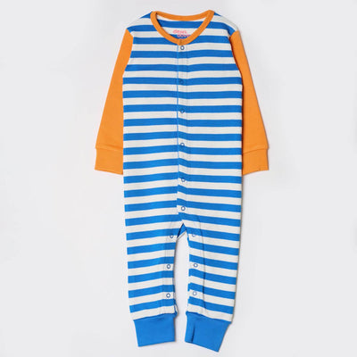Long Sleeve Snap Romper - Palace Blue Stripes
