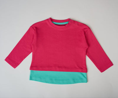 Long Sleeve Layered T-shirt - Pink & Teal