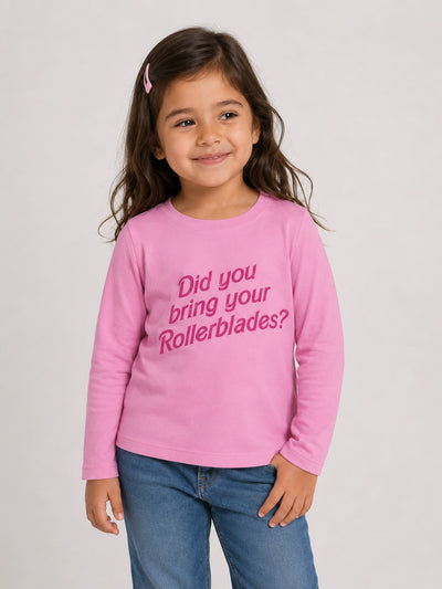 Did You Bring Your Rollerblades Crew Tee Little Kids - Pink