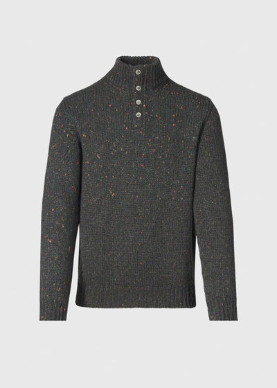Wool & Cashmere Donegal Button Mock Neck - Dark Olive