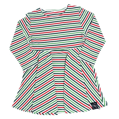 Swirly Girl Dress - Christmas Stripes
