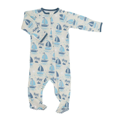 Baby Zipper Footie - Sailboats - Onesie