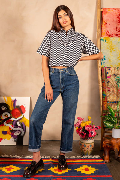 Hand Printed 'The Cami' Crop Shirt - Checkers Twill