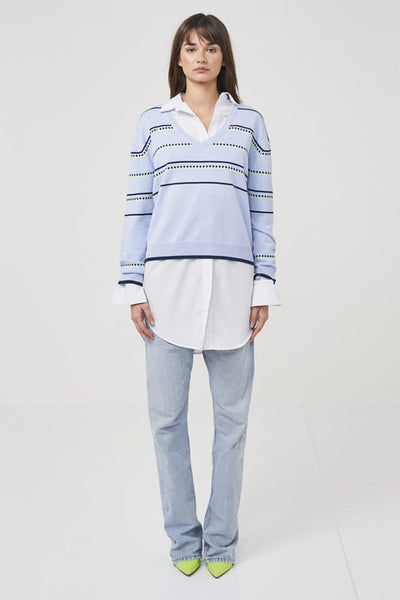 Stitch Detail Stripe V - Frost Blue