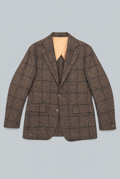 Brushed Alpaca-Cotton Glen Check Sport Coat - Dark Brown