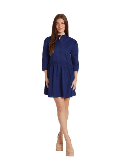 Cammie Ruffle Shirt Dress - Cobalt