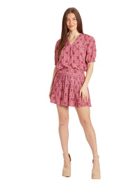 Kayla Pleated Short-Sleeve Top - Berry Kaleidoscope