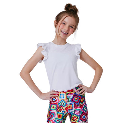 Ruffle Sleeve Crop Tee - White