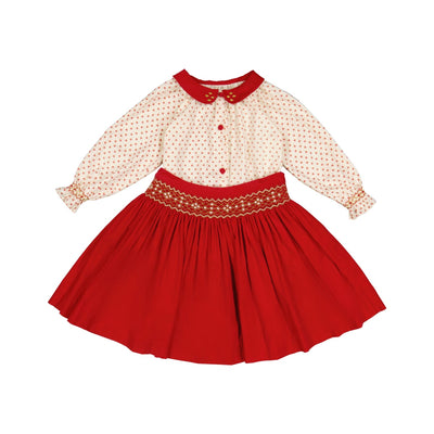 Marie Smocked Skirt & Blouse - Red