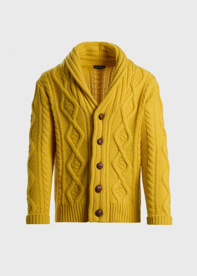 Aran & Cable Cardigan - Gold