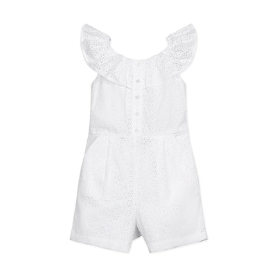 Organic Eyelet Ruffle Romper - White Eyelet