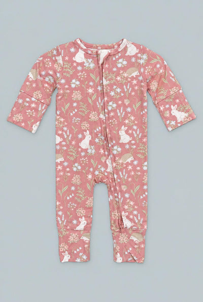 Pink Bunny Floral Convertible Romper - Woodland Bunny