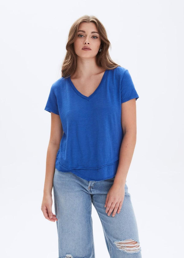 Ava V-Neck Mock Layer T-Shirt - Electric Blue - T-shirt