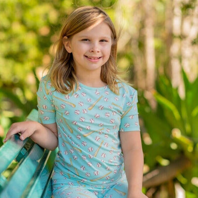 Big Kid PJ S/S - Little Slugger Aqua