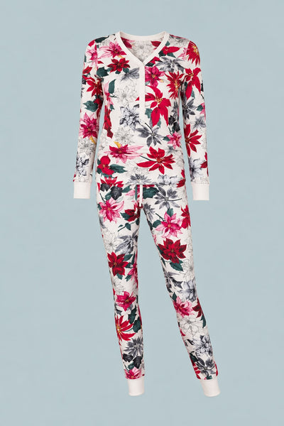 Women's Jogger/Henley Pajama Set - Poinsettia
