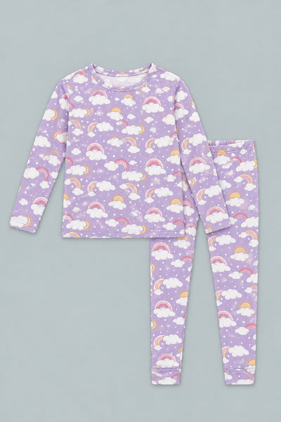 Lavender Rainbows And Clouds Big Kid Pajama Set - Rainbow Clouds