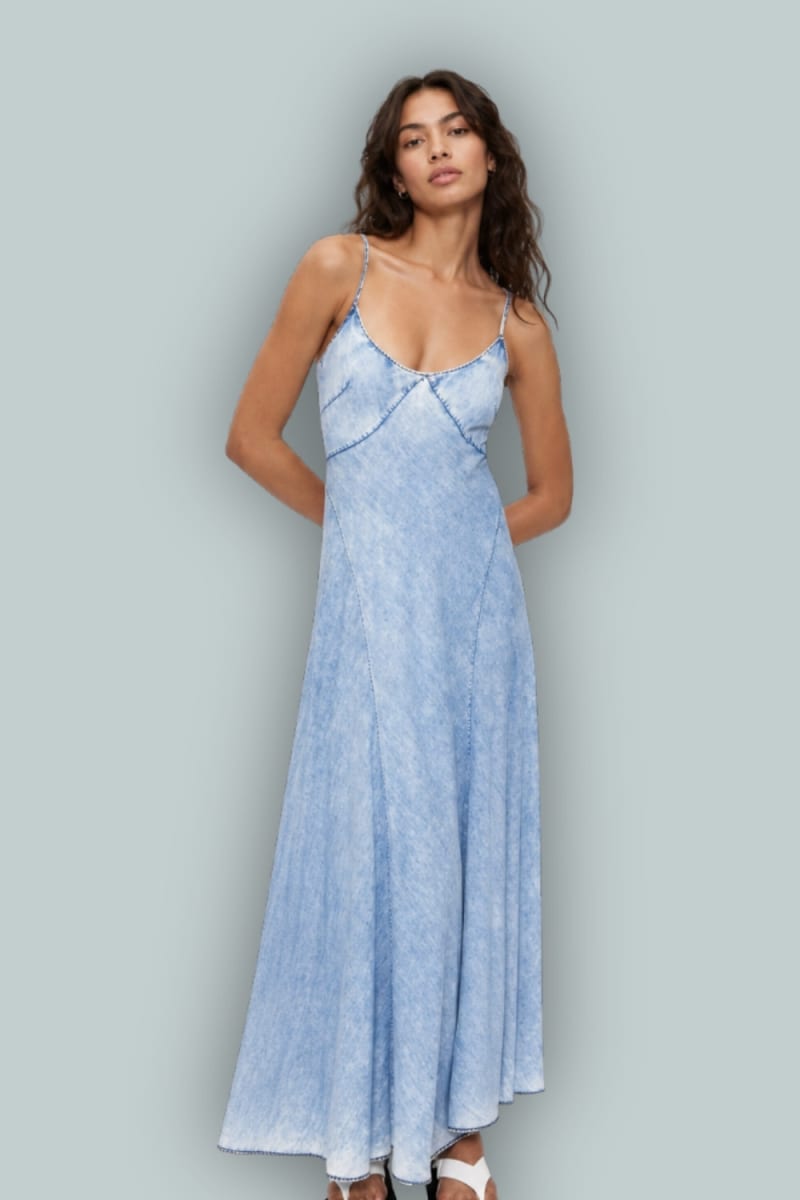 GapStudio Draped Denim Slip Maxi Dress