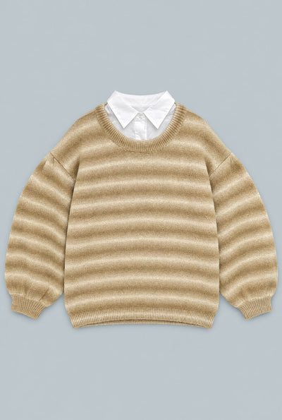 Ombre Poplin Collared Sweater - Tan