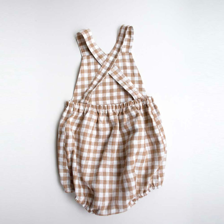 The Gingham Overall Romper - Bronze Gingham