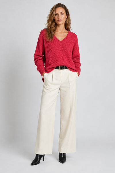 Cable Patchwork V Neck - Neon Pink