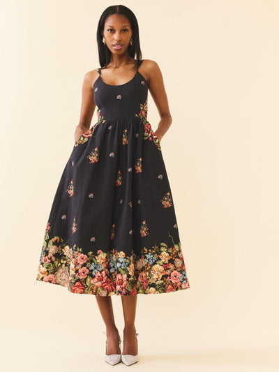 Katherine Dress - Black Victorian Floral