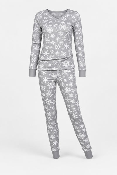 Women's Jogger/Henley Pajama Set - Snowflakes