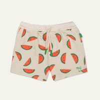 Recycled Cotton Watermelon Slices Cropped Girl Shorts - Natural
