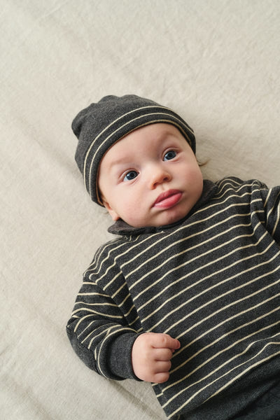Striped Baby Beanie - Dark Grey-Stone