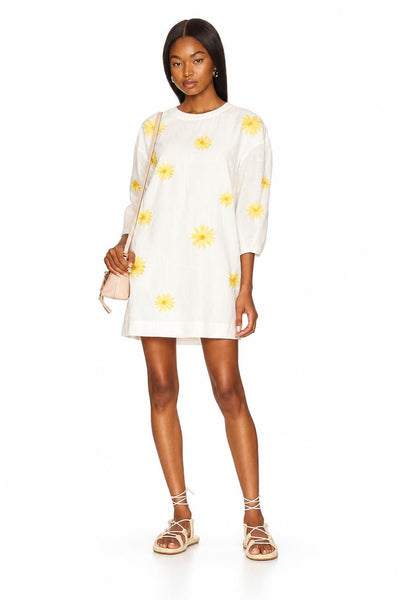 Embroidered Long Sleeve Open Back Mini Dress - White Combo