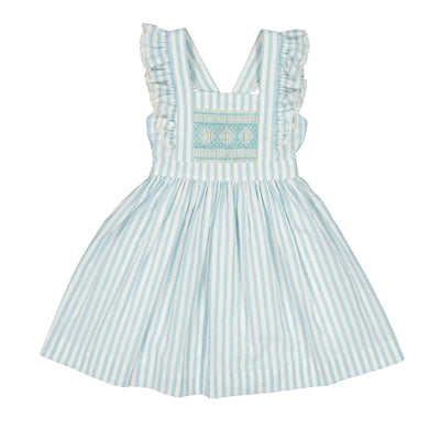 Sleeveless Cross Back Dress - Georgette Green Stripes