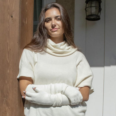 17.5" Long Plain Jersey Fingerless Gloves - White