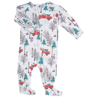 Zipper Footie Winter Scene Trucks and Trees - Winter Wonderland