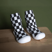 White Sole SlipKix™ - Black Checkered
