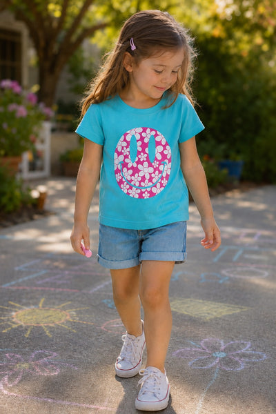 Happy Face Floral Tee Little Kids - Mint