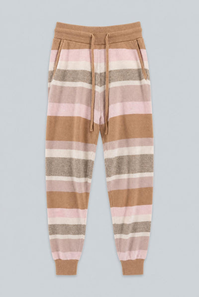 Striped Cashmere Blend Joggers - Camel Combo