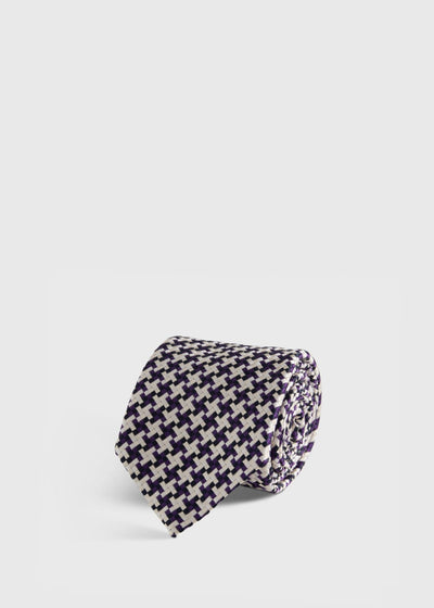Woven Silk Houndstooth Tie - Purple