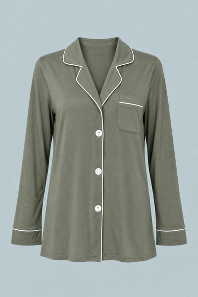 Ladies Button Down Pajama Top - Vetiver