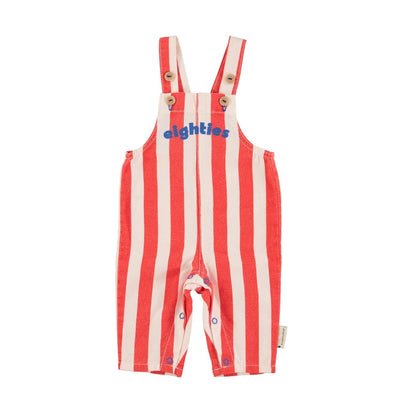 Baby Dungarees | Red & White Stripes w/ "eighties" Print