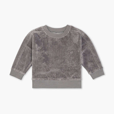 Velour Sporty Sweatshirt - Grey - Crewneck Sweatshirt