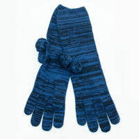 13" Long Melange Glove With Two Poms - Blue Combo
