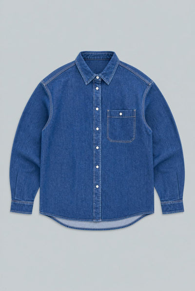 Denim Button Up Over Shirt - Indigo