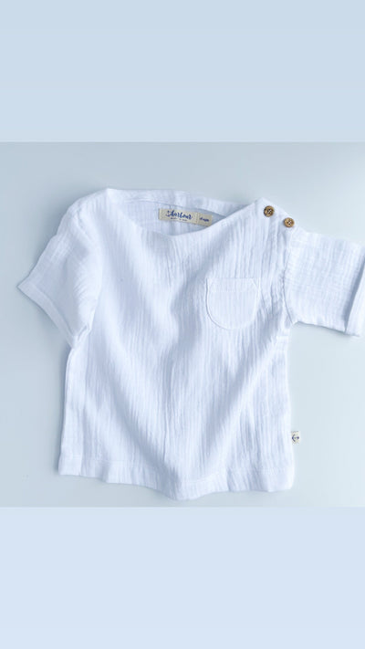 Baby Boatneck Pocket Tee - White