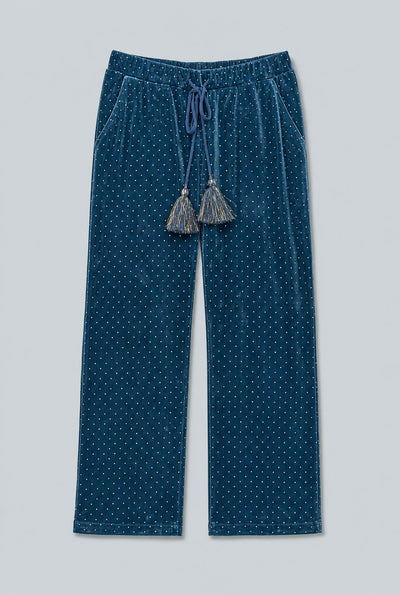Studded Velvet Relaxed Pants - Dark Teal