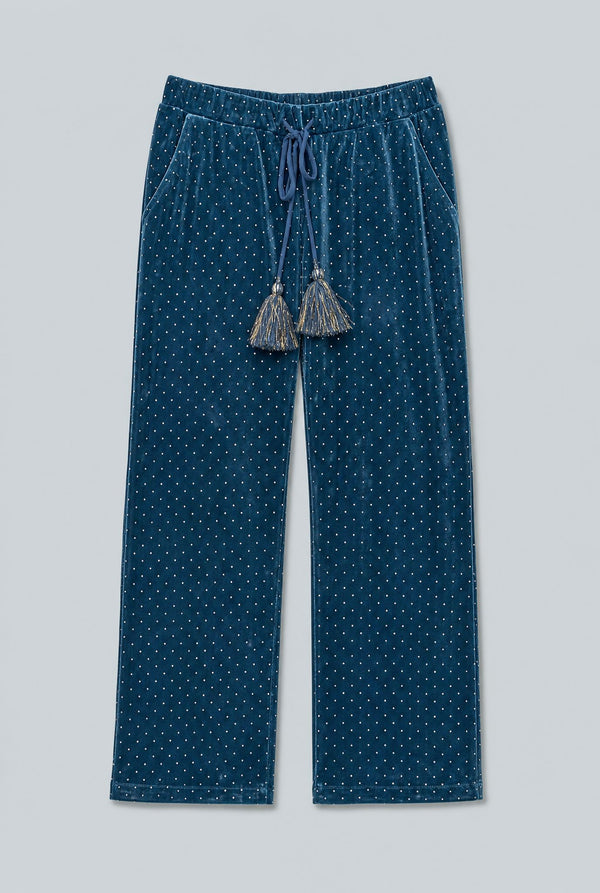 Studded Velvet Relaxed Pants - Dark Teal